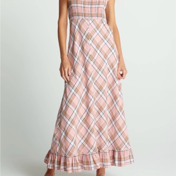 sundays Dresses & Skirts - sundays Pink Plaid Smocked Maxi Dress with Ruffle Hem New with tags